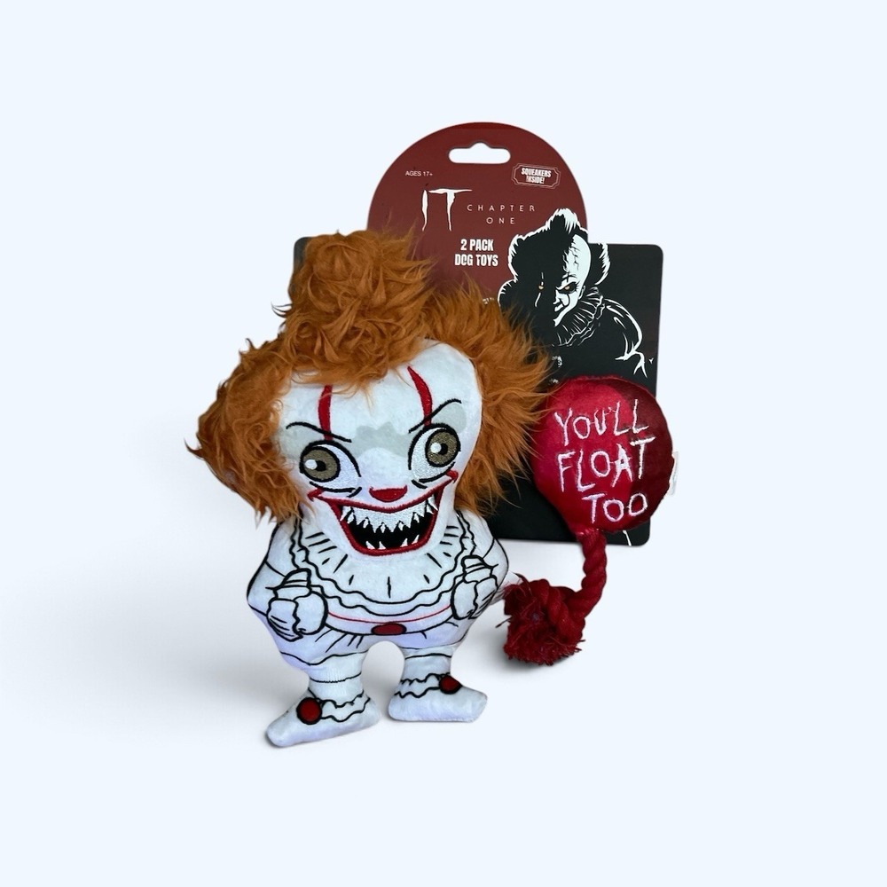 IT Chapter One Pennywise YOU'LL FLOAT TOO Plush 2 Piece Dog Toy Set Squeak Crink
